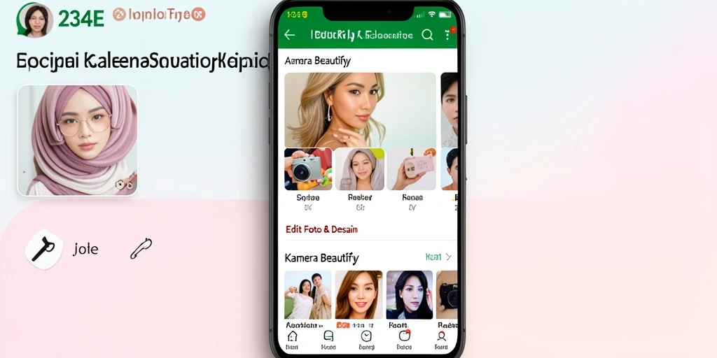 Antarmuka aplikasi 234E untuk editing foto Kamera Beautify.
