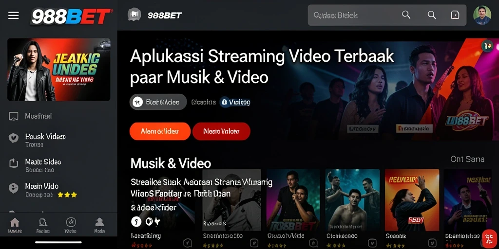 Tampilan antarmuka 988BET yang bersih dan fungsional untuk streaming video.