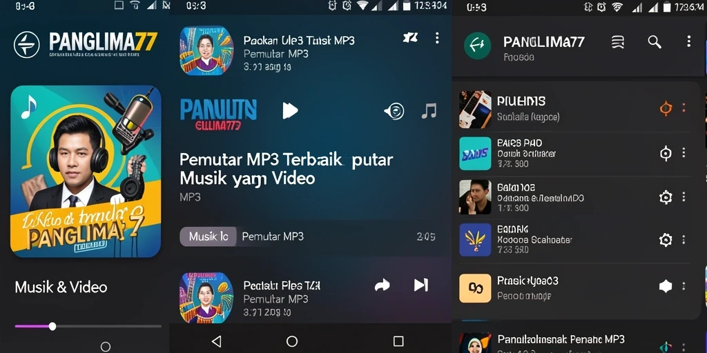Tampilan antarmuka PANGLIMA77 dengan semua fitur Pemutar MP3.